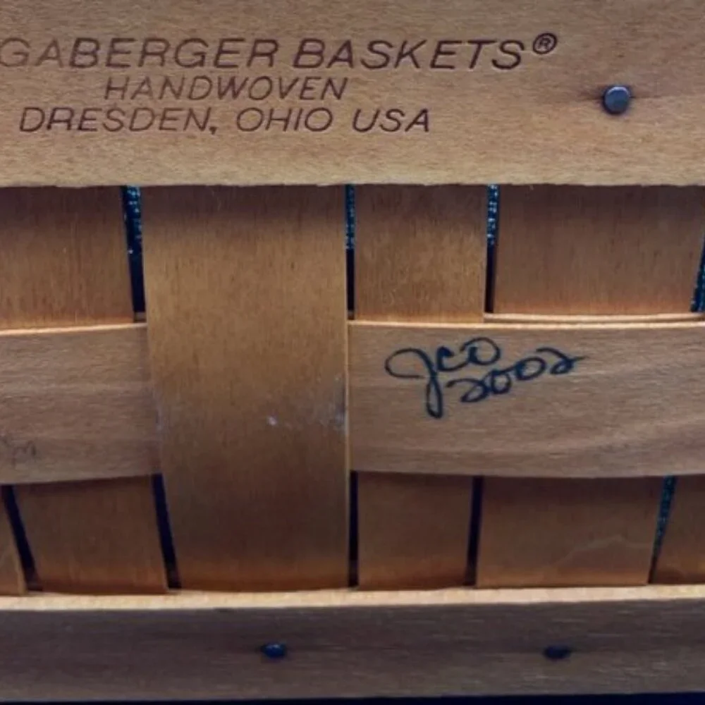 Longaberger‎ Basket Rectangle 2002 Green Fabric & Plastic Liners Handmade USA